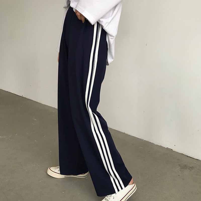 Quần thể thao dáng rộng ống suông cạp chun kẻ sọc viền dáng unisex - Q452