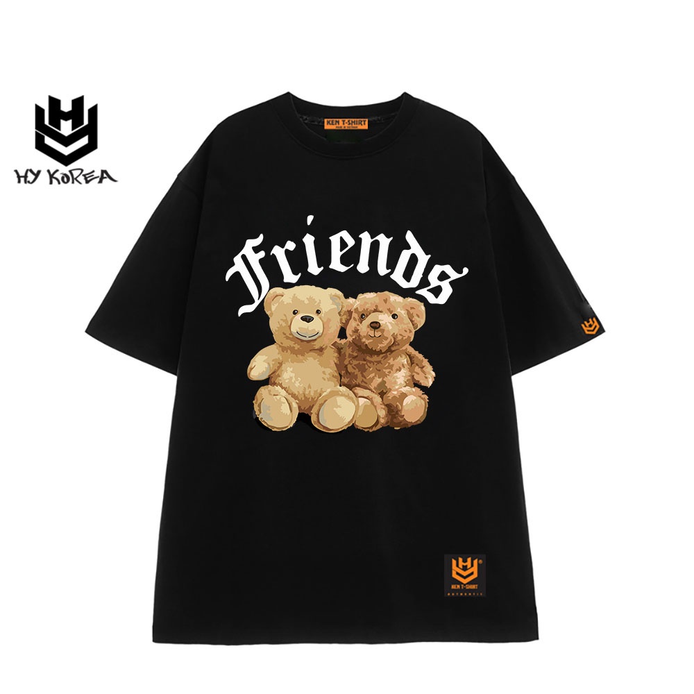 Áo thun đôi tay lỡ HY KOREA nam nữ form rộng in hình Gấu Friends 467