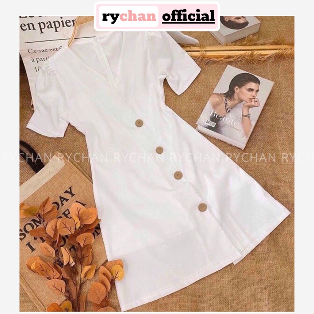 Đầm Xòe Nút Xéo Cổ V Form Ngắn 2 Màu [Ảnh Thật Cuối] - DX979