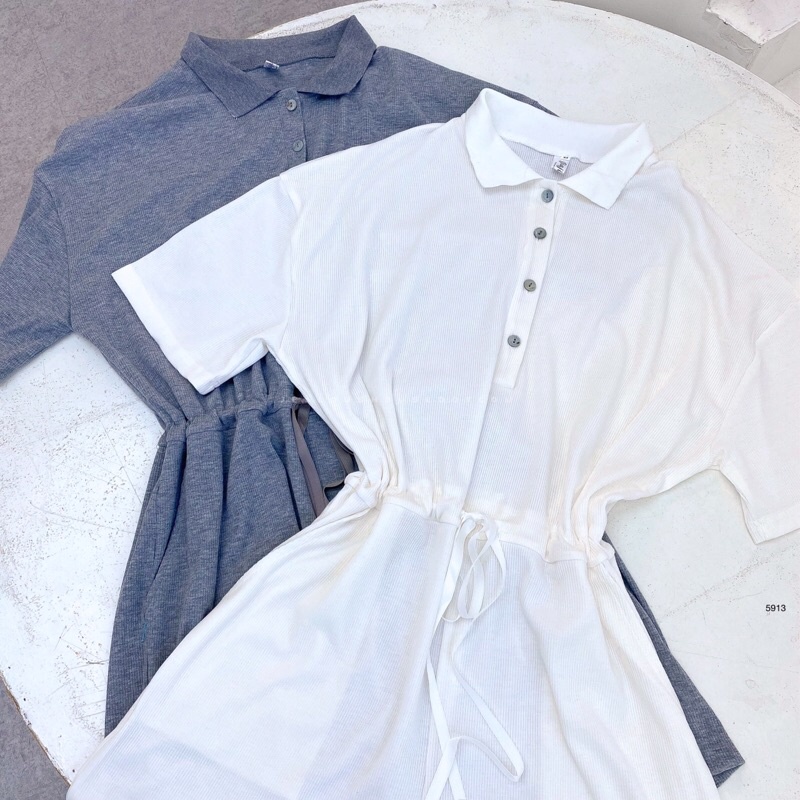 Váy nữ liền thân, váy áo polo 4 cúc trước ngực 5913