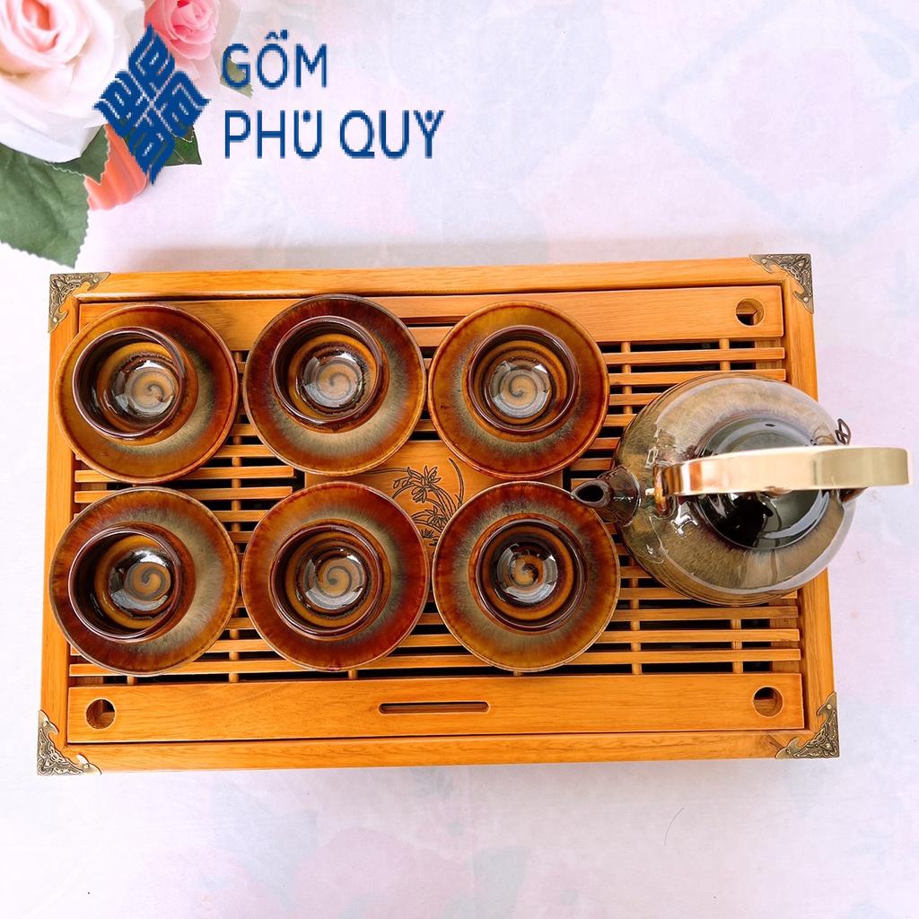 Bộ Ấm Chén Uống Trà 🎁 Gốm Sứ Bát Tràng 🎁 Bộ Ấm Trà,chuông Gấm Cao Cấp Decor Gomphuquy Thh01