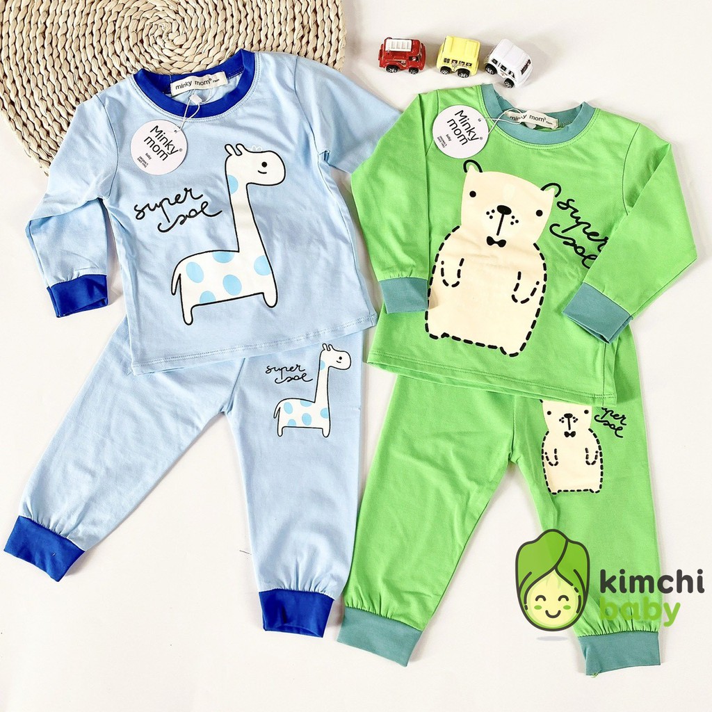 Bộ Dài Tay Minky Mom Cotton 100% Họa Tiết Super Joe Chính Hãng Túi Zip Cho Bé Trai Bé Gái MKM25