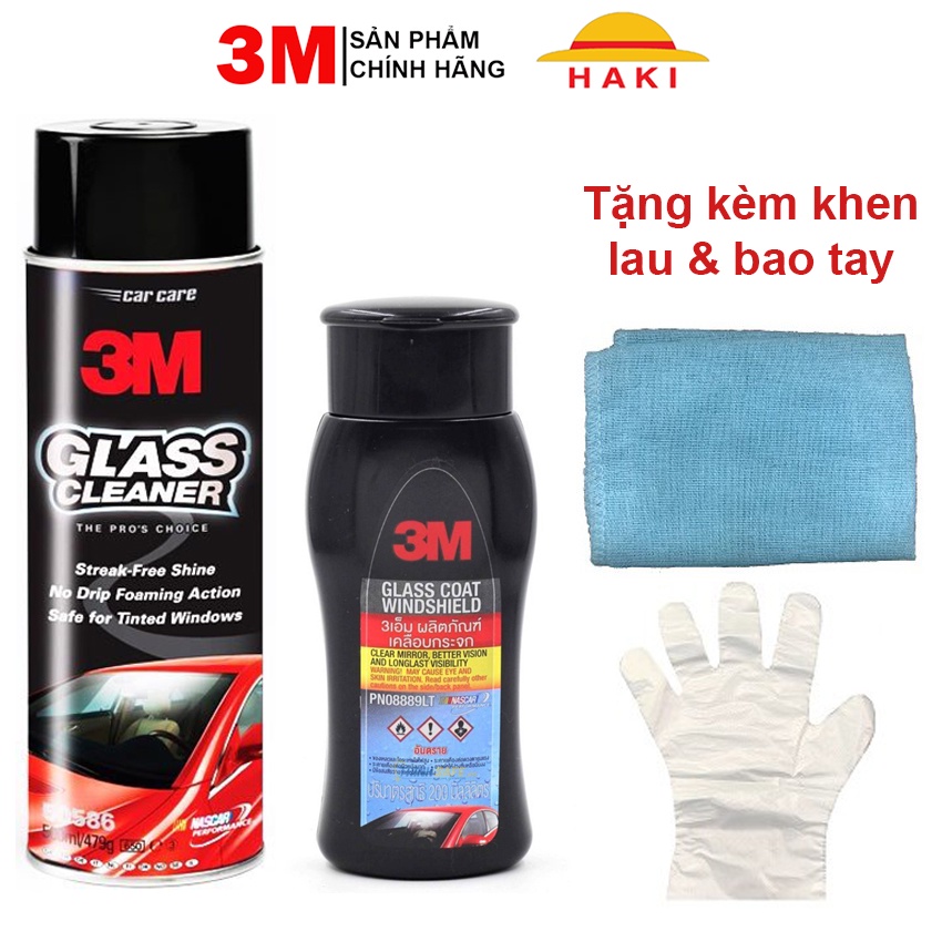 Combo dung dịch vệ sinh kính, rửa kính ô tô và chai chống bám nước trên kính xe, chống bám nước gương hậu ô tô 3M