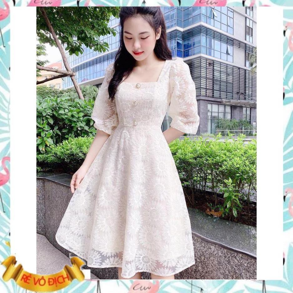Đầm ren trắng cổ vuông hoa cúc siêu xinh - Mimosa dress | BigBuy360 - bigbuy360.vn