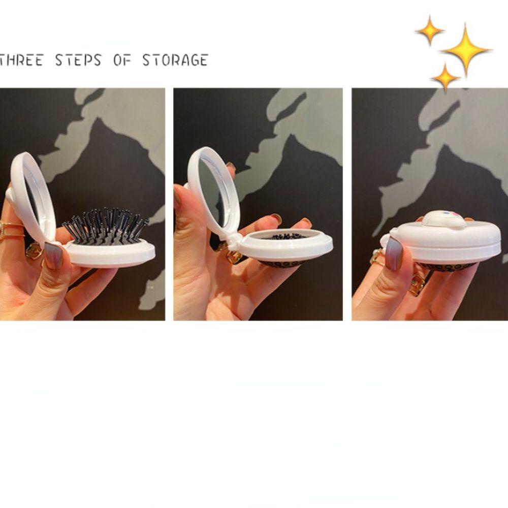Lược Chải Tóc Dạng Gập Tích Hợp Gương Soi Màu Hồng Sáng Tạo Dành Cho Bạn Gái