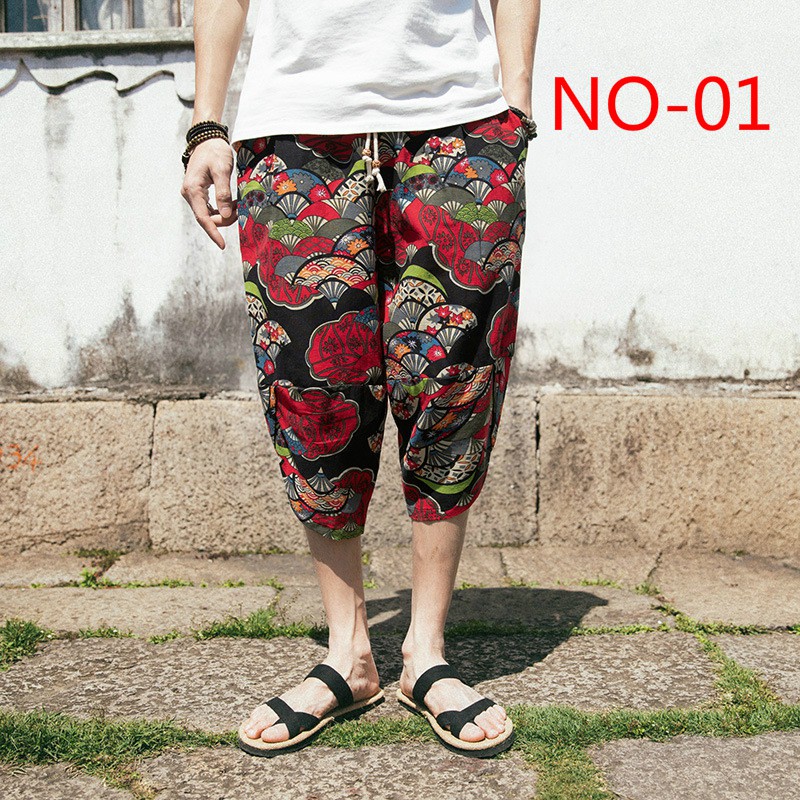 Men's Japanese Retro National Style Printed Casual Capris Men's Loose Casual Pants | BigBuy360 - bigbuy360.vn