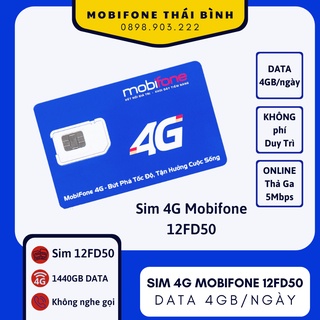 Sim 4G MobiFone 12FD50, Tặng 4Gb/ngày, miễn phí 12 tháng