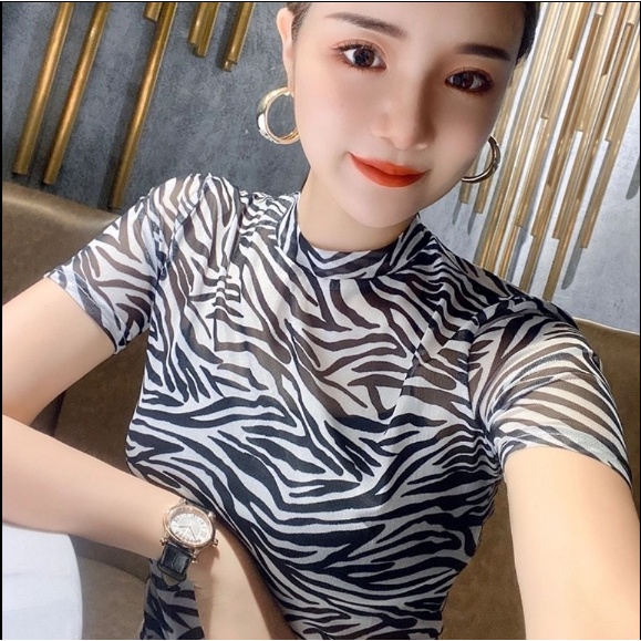 Áo Chống Nắng Ngắn Tay Ôm Dáng Vừa Vặn Họa Tiết Ngựa Vằn Phong Cách Hàn Quốc Sang Trọng Mùa Hè Cho Nữ
