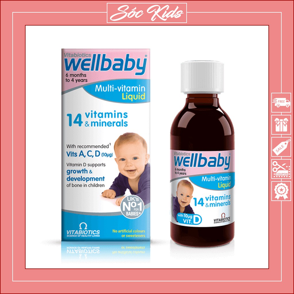 [DATE 2023] Vitamin Tổng Hợp WellBaby Multi Vitamin Liquid - CHUẨN ANH | MẪU MỚI | CHAI 150ML | SÓC KIDS