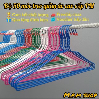 Combo 50 Móc áo cao cấp PM - loại mỏng [ẢNH SHOP TỰ CHỤP] Móc áo thép phủ nhựa PP chống ăn mòn.