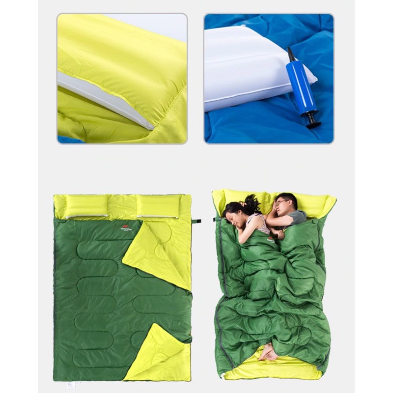 Túi ngủ naturehike campoutvn cắm trại du lịch dã ngoại đôi có gối gọn A156