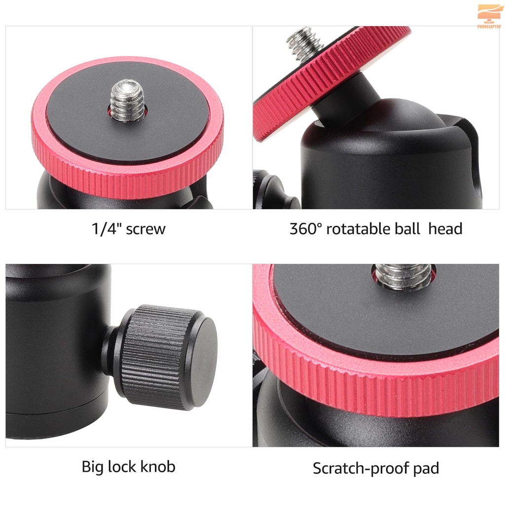 Aluminum Alloy Mini Ball Head Rotatable Ball Head Photography Accessory Replacement with 3/8 Inch Screw Hole 1/4 Inch Adapter Screw for Camera Camcorder Photography Light