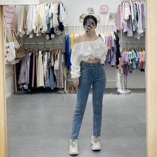 Áo trễ vai croptop dài tay