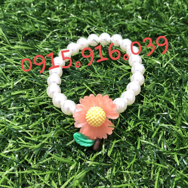 Cột tóc hoa cúc mix hạt châu, Buộc tóc ngọc nhân tạo
