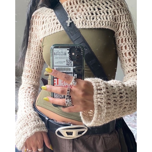 Áo khoác lưới len y2k handmade