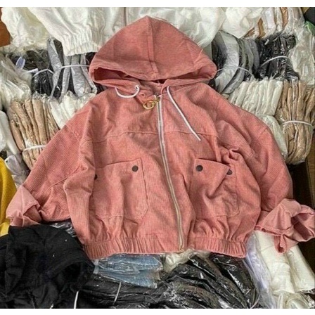 Áo khoác croptop nữ  BEBONGSTORE chất nhung tăm phối túi hộp 2 bên phong cách mới