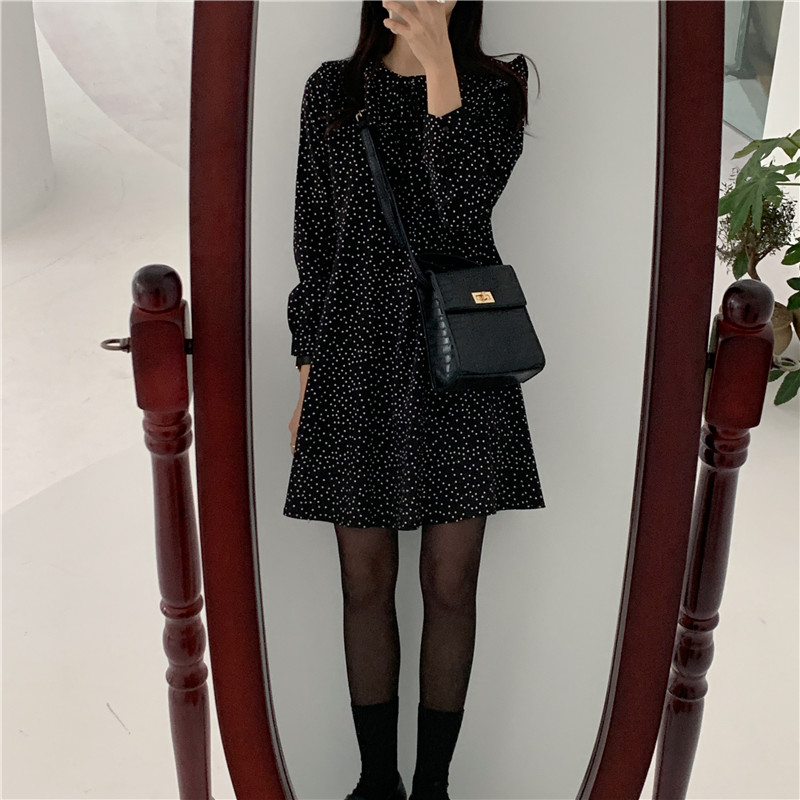 SUXI NEW Đầm Midi Dài Tay Họa Tiết Chấm Bi Xinh Xắn Dành Cho Nữ