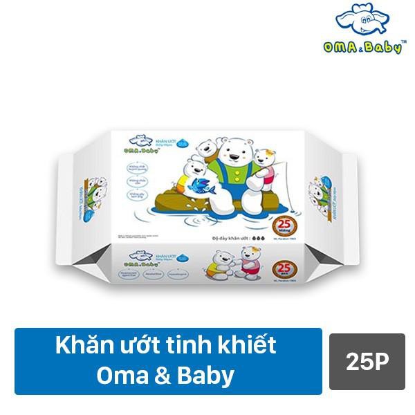 Khăn ướt kháng khuẩn làm sạch tinh khiết, không mùi cho bé - Chính hãng Oma &amp; Baby ( Gói 25 tờ)