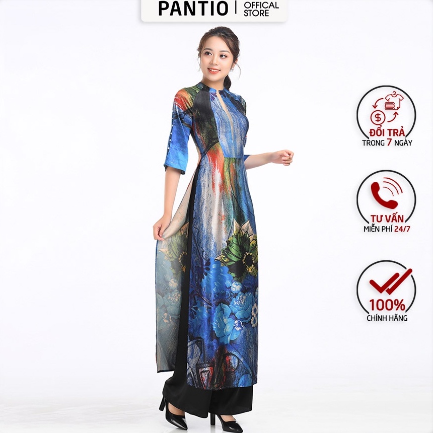 Áo dài chất liệu lụa bóng họa tiết nổi bật dáng ôm BDA10037- PANTIO thumbnail