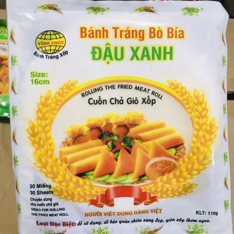 ( Loại 1)Gói 30 Lá Bánh Tráng Đậu Xanh Bò Bía Cuốn Chả Giò sz 16