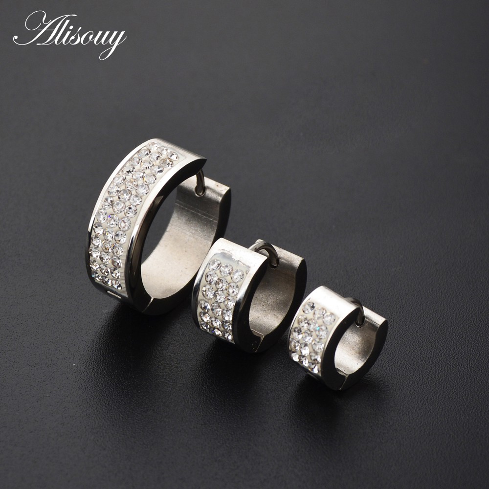 1 Đôi Bông Tai Tròn Bằng Thép Không Gỉ Đính Pha Lê Màu Vàng 6 * 7 6 * 9 6 * 16