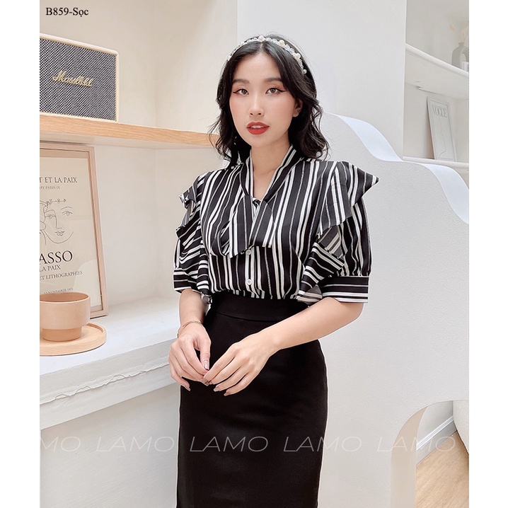 Áo nữ kiểu bèo vai cột nơ LAMO -B859