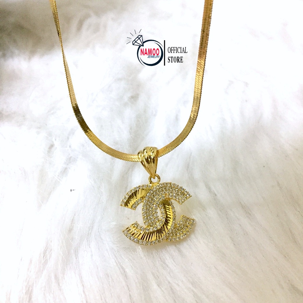Dây Chuyền Nữ Mạ Vàng V836 Kết Hợp Dây Dẹt Bản Lớn Titan Namoo Jewelry