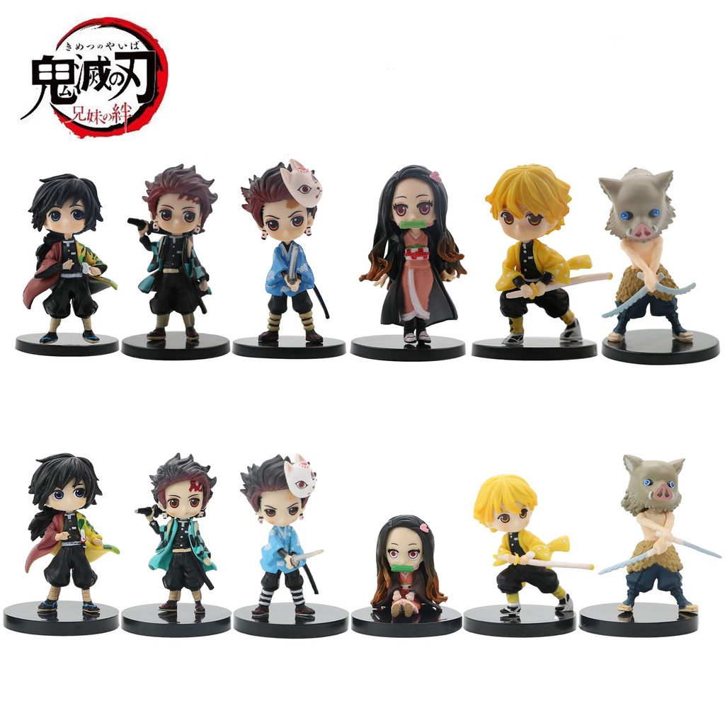 1 Set 6 Mô Hình Nhân Vật Anime Demon Slayer Tanjirou Zenitsu Huntress