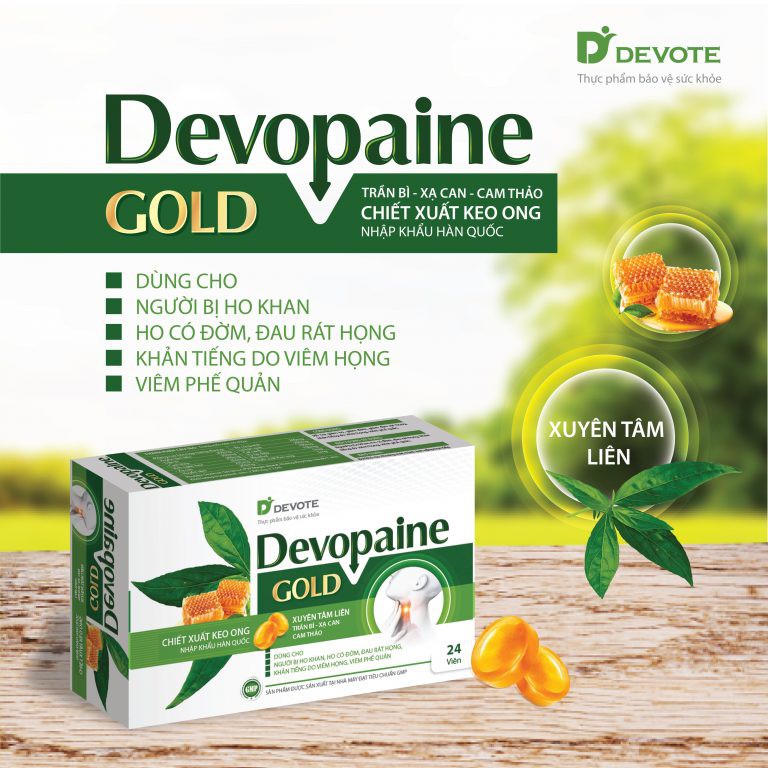 Viên ngậm ho DEVOPAINE GOLD, chiết xuất keo ong nhập khẩu (H24v x 3 vỉ)
