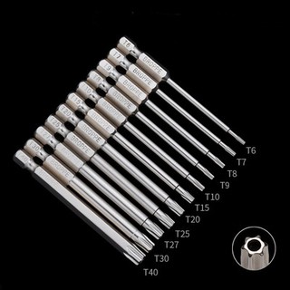 Bộ vít hoa thị bằng thép không rỉ, chuôi lục 6.35 cho máy khoan, máy bắt vít -- (Giá 1 bộ 9 cây)