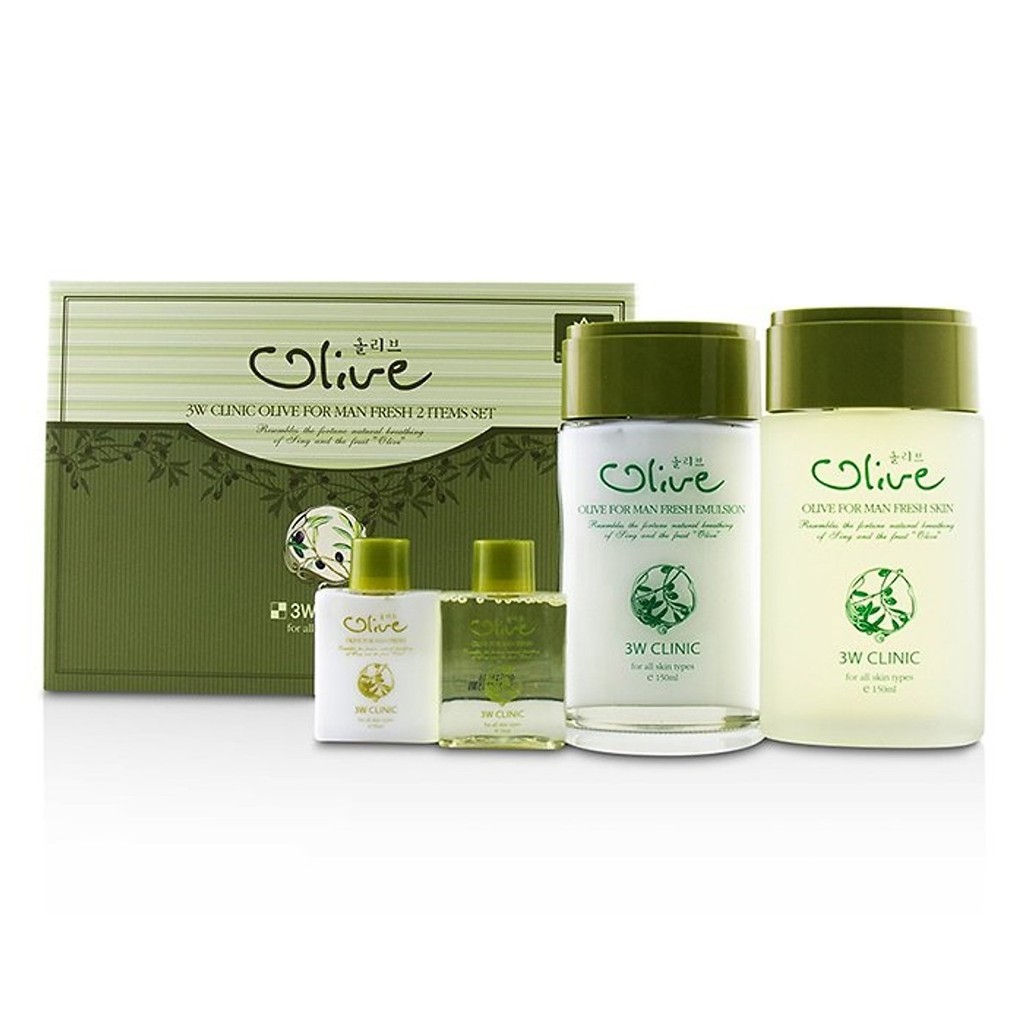 Bộ 2 sản phẩm dưỡng da nam tinh chất dầu Olive 3W CLINIC OLIVE FOR MAN SET - Hàn Quốc Chính Hãng