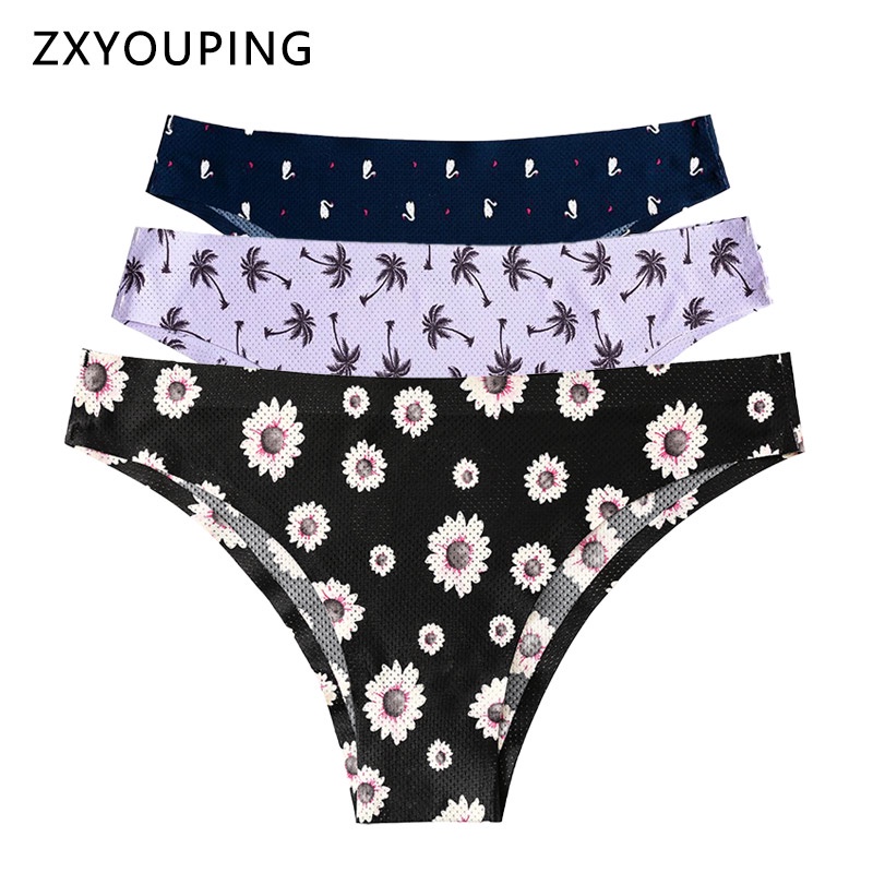 Quần lót ZXYOUPING không đường may in họa tiết khoét lỗ thông thoáng quyến rũ cho nữ size XS-L