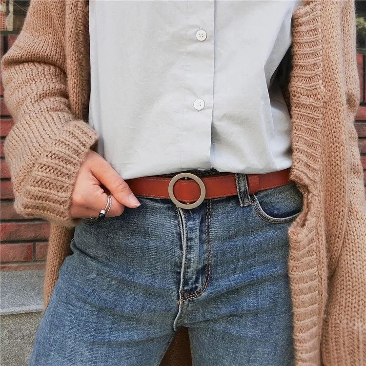 Dây thắt lưng da nam nữ Ulzzang BELT mặt Tròn - Dây nịt da mặt tròn bạc Style HÀN QUỐC LOẠI 1