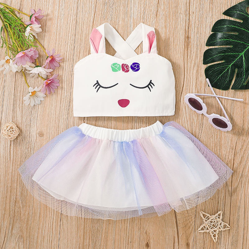 Bộ Đồ Quần Áo Bé Gái Gồm Áo Croptop Hai Dây Và Chân Váy Mùa Hè Thời Trang Cho Bé Trẻ em Sơ Sinh 0-24 Tháng