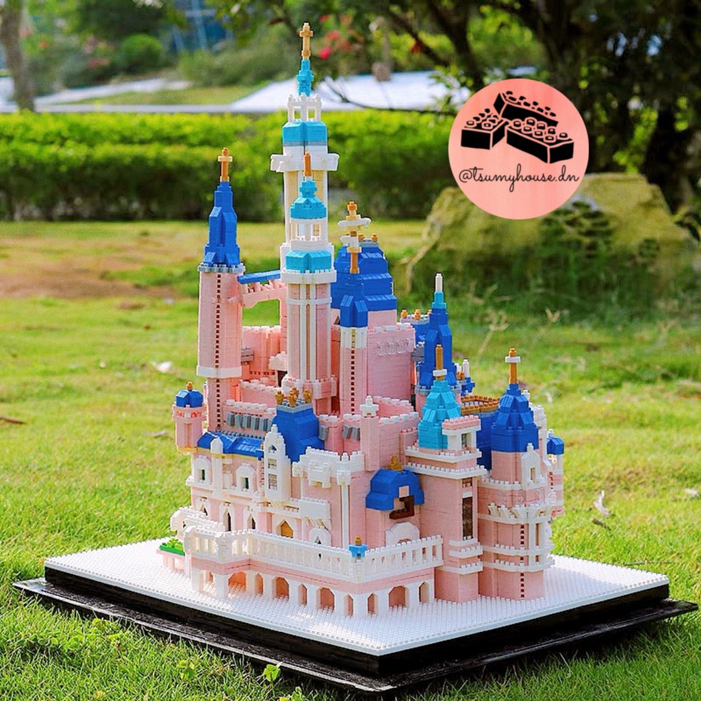 Đồ chơi xếp hình lắp ráp Lego LÂU ĐÀI MÀU HỒNG DISNEY CASTLE kèm đèn led NON LEGO NANOBLOCKS