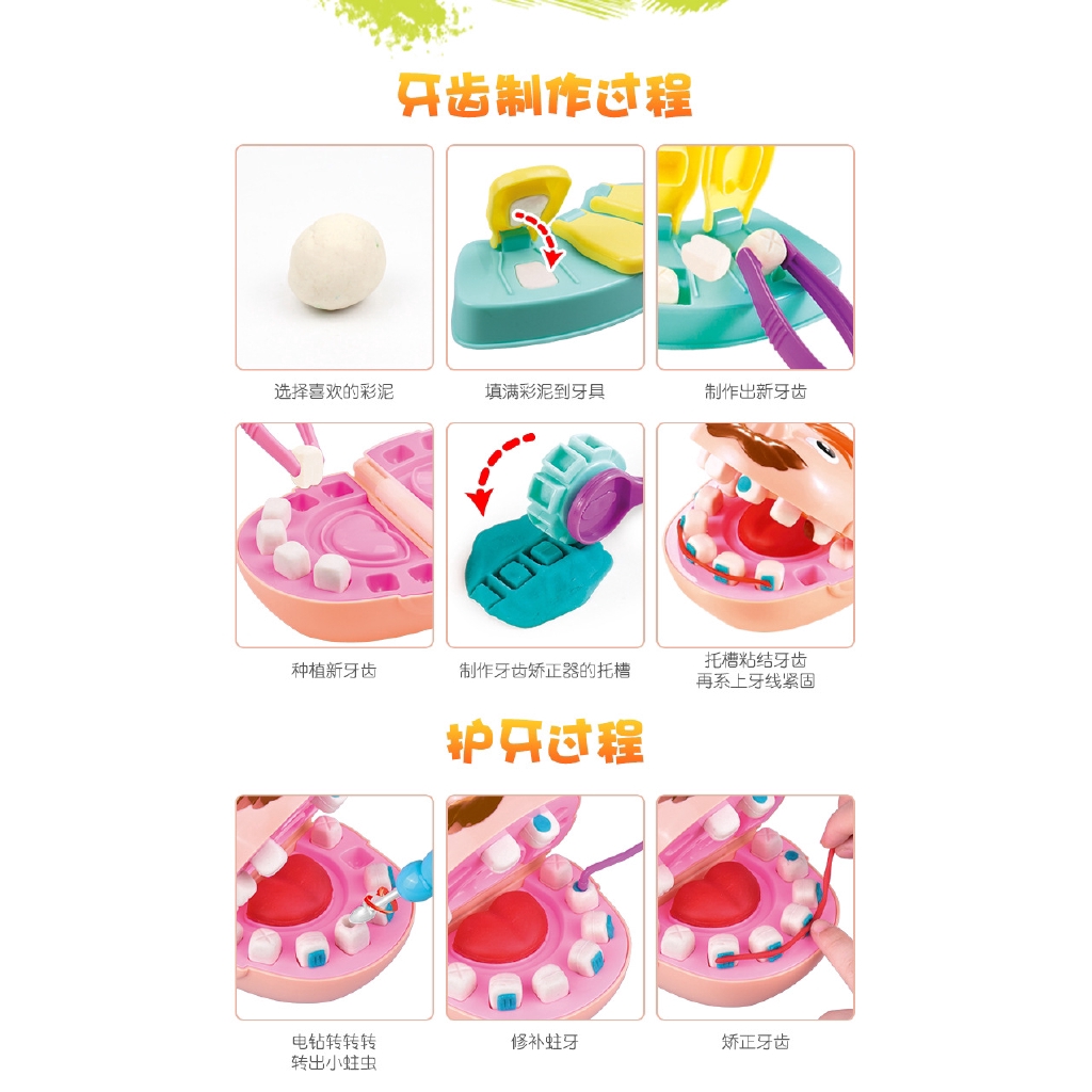 Bộ đồ chơi khám răng bằng đất sét nhiều màu thân thiện với môi trường