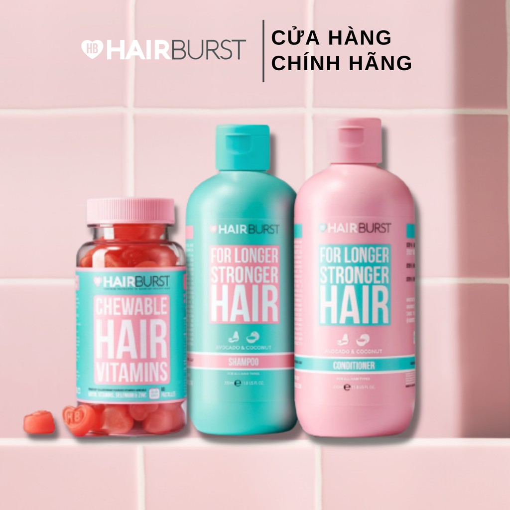 [Mã FMCGMALL2503 -10% đơn 500K] Combo set gội xả + kẹo dẻo Chewable HAIRBURST kích thích mọc tóc, chắc khỏe 350ml/ch