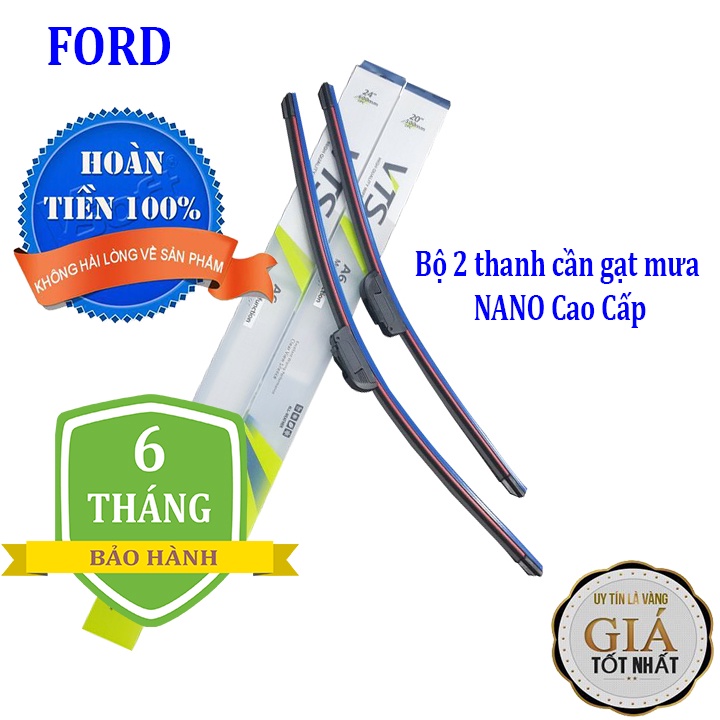 [BH 1 NĂM] Bộ 2 thanh gạt nước mưa ô tô Nano xương mềm cao cấp dành cho hãng xe Ford: Transit-Ecosport-Everest-Focus