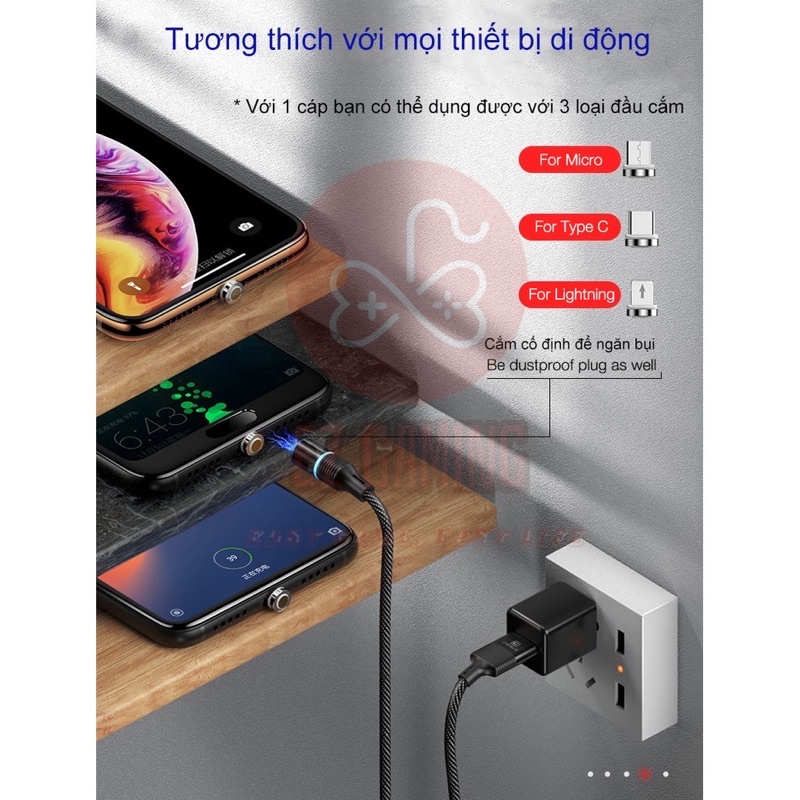 Dây cap sạc nam châm 3 đầu cho iphone và android siêu nhanh