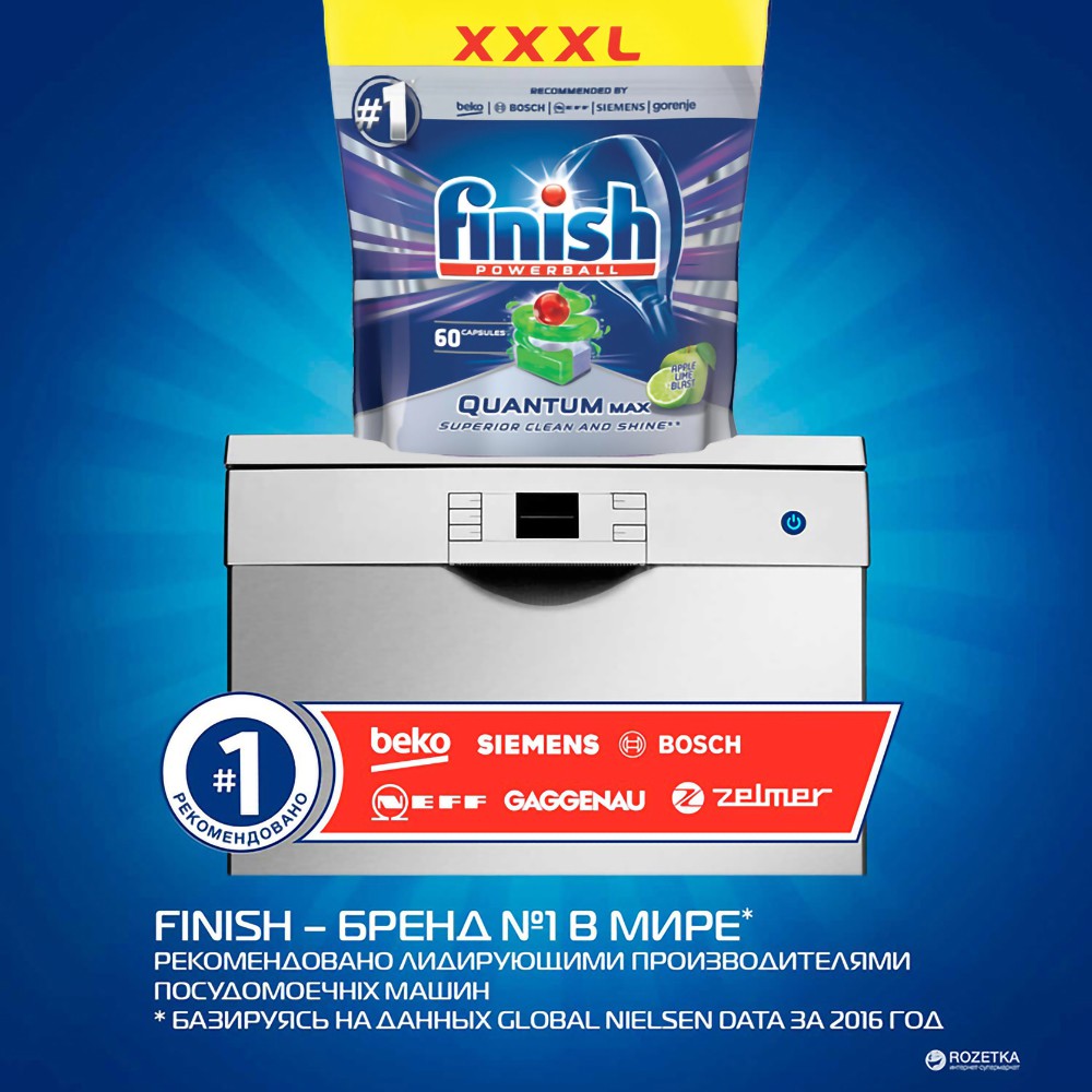 Túi 60 viên rửa chén Finish Quantum Max Dishwasher Tablets Apple Lime Blast - hương chanh, táo
