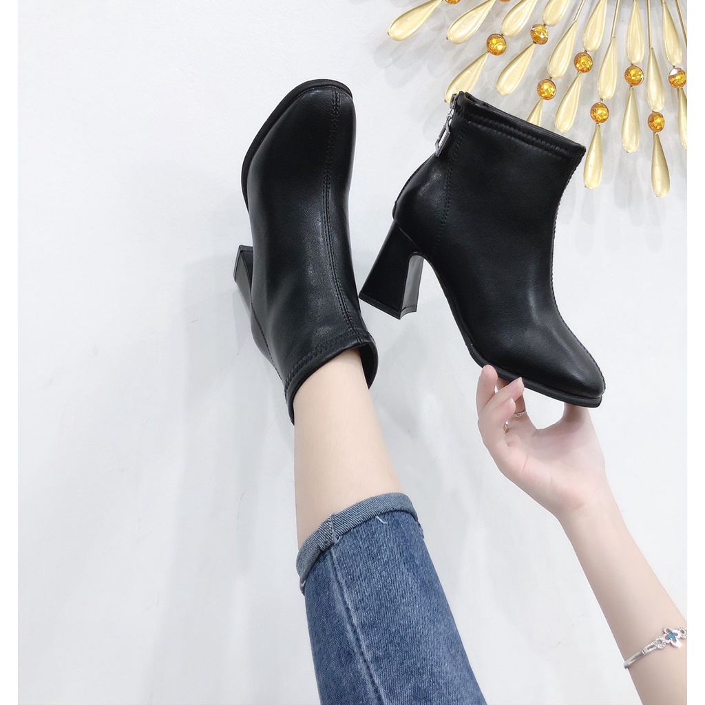 Bốt da lì cao cấp gót vát 7cm - BT354