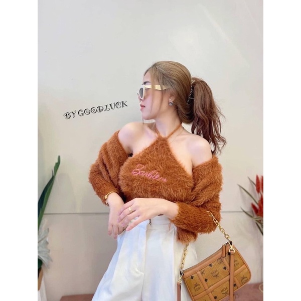 set len lông thêu barbie : gồm choàng  &amp; yếm