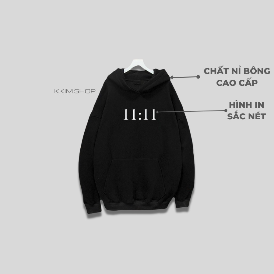 Áo Nỉ HOODIE 11:11 XANH LÁ, Áo hoodie unisex nam nữ form rộng oversize chất liệu Nỉ bông cao cấp KKIM SHOP