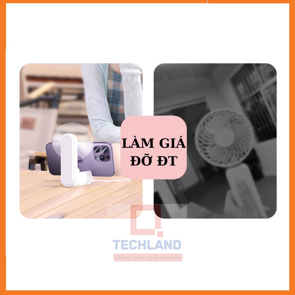 Quạt cầm tay mini gấp gọn tích hợp đèn pin giá đỡ điện thoại và gương USB đa năng có đế để bàn tiện lợi QTechLand shop