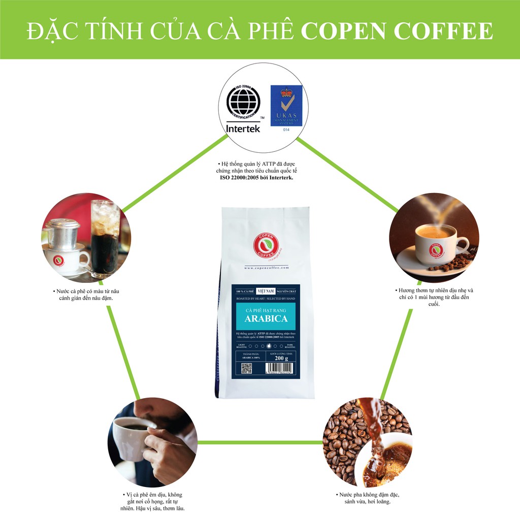 Cà phê hạt Copen Coffee Arabica 200g - đắng nhẹ, chua thanh, thơm lâu