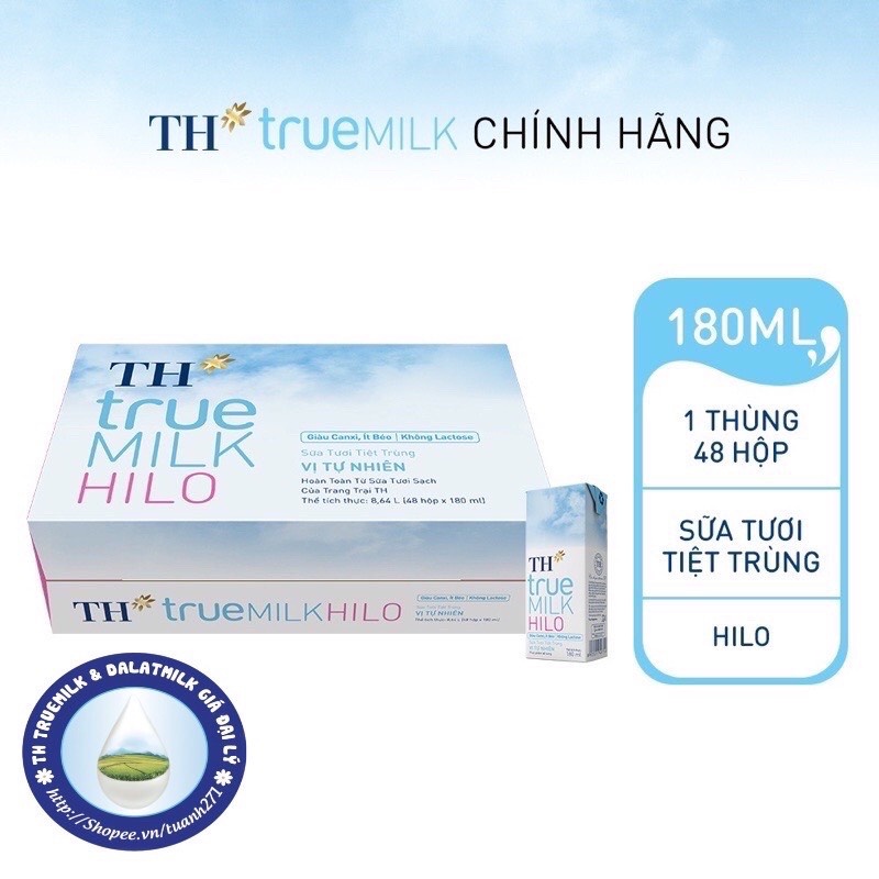 Thùng 48 hộp sữa tươi tiệt trùng ít đường TH True Milk 180ml (180ml x 48)