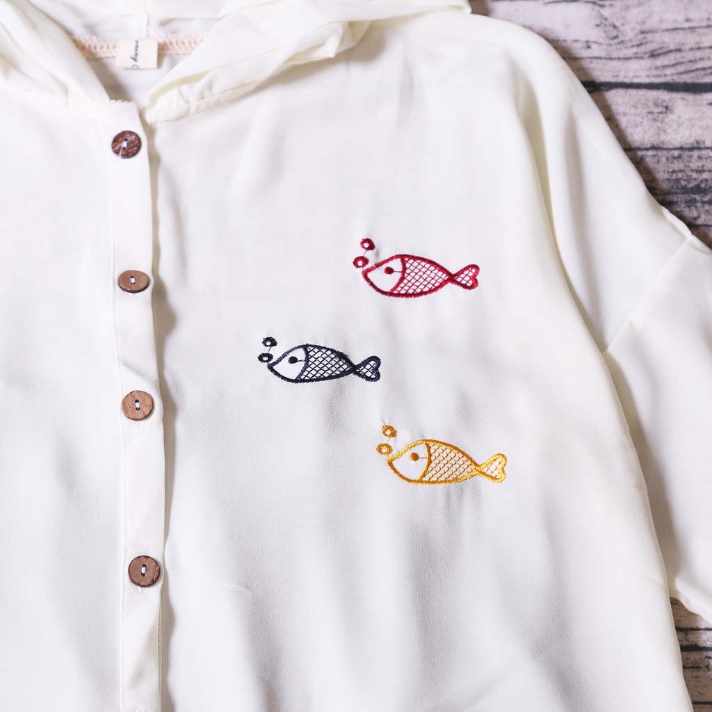 ÁO SƠ MI VOAN MỎNG CÓ MŨ THÊU HỌA TIẾT