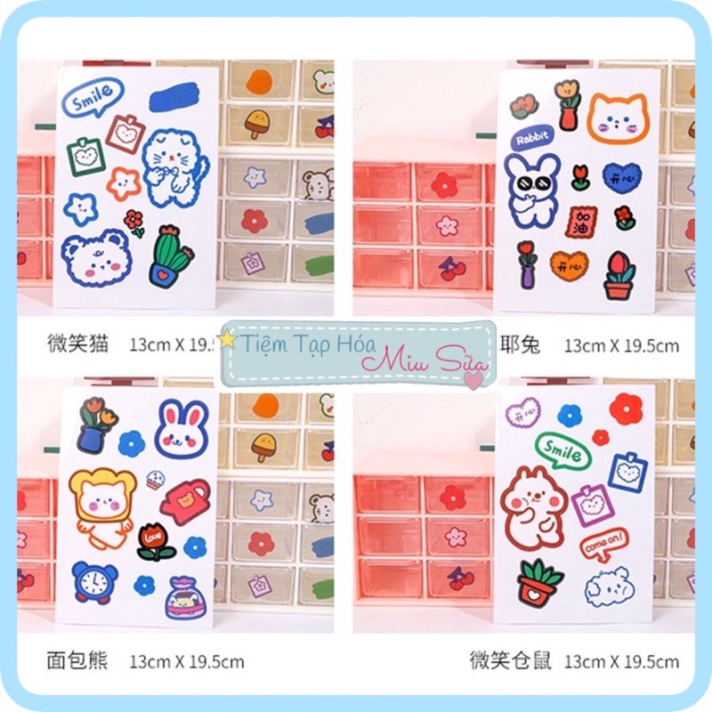 Tấm Sticker gấu thỏ trang trí tủ/khay nhựa để bàn học - MiuSua