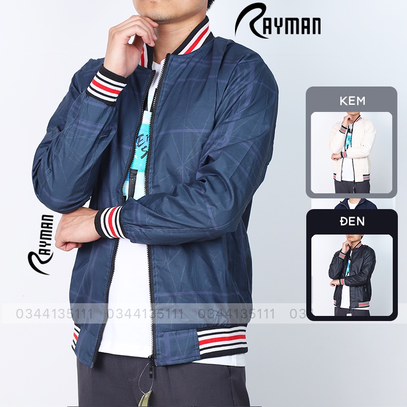 Áo Khoác Nam 2 Lớp Big Size RAYMAN Áo Khoác Bomber Dù Gió Màu Đen, Xanh Đen, Kem