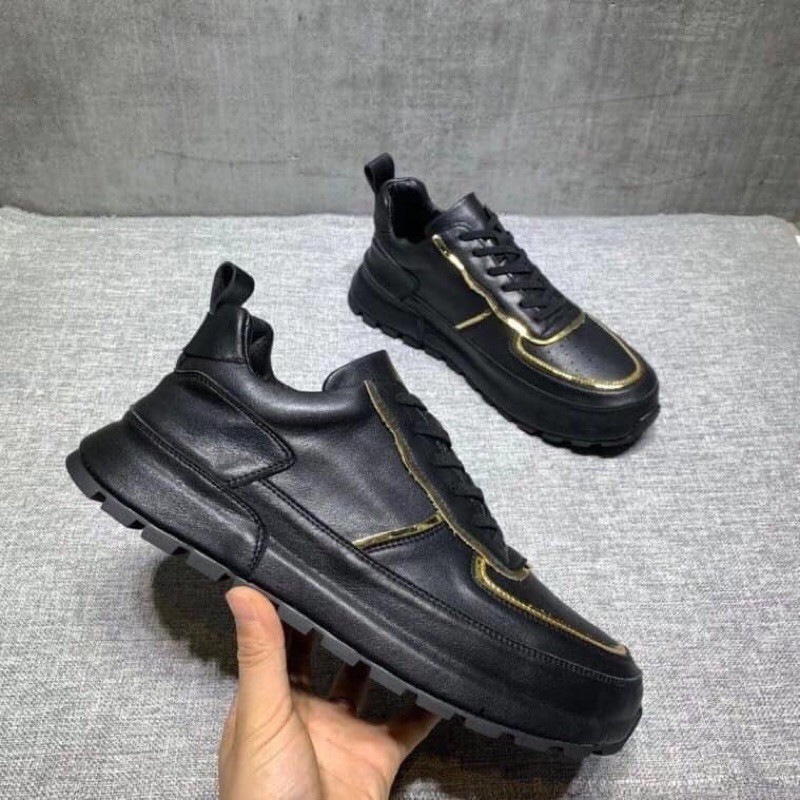 Giầy thể thao da bò đen H012